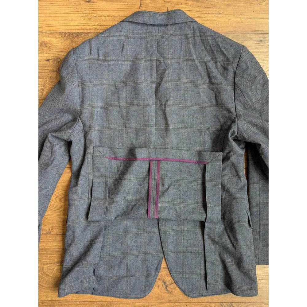 BONOBOS Mens Gray/Blue Plaid Wool Blend‎ Sport Coat Blazer Jacket Size 40R
